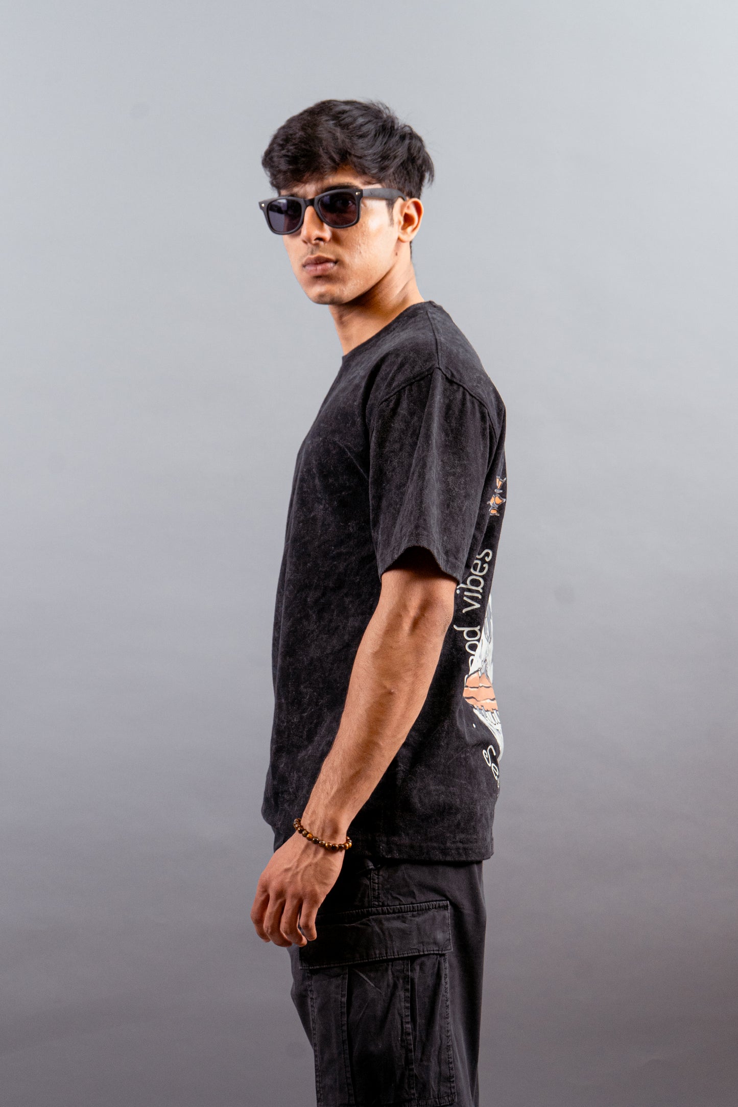 Good Vibes Acid Washed Oversized Tee