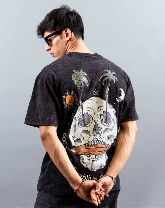 Skull Vibes Stone Washed Oversized T-Shirt