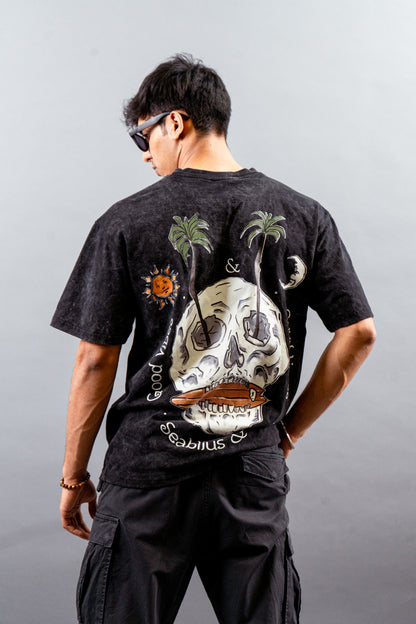 Skull Vibes Stone Washed Oversized T-Shirt