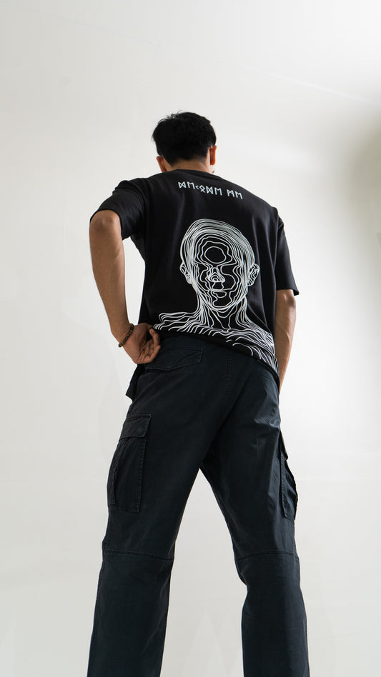 Doodled Man Oversized Puff Printed T-Shirt